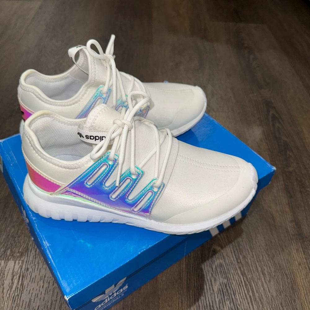 White Sneakers with Iridescent Accents